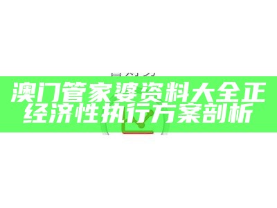 澳门管家婆资料大全正经济性执行方案剖析