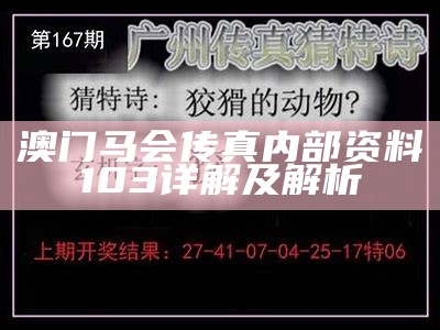 澳门马会传真内部资料103详解及解析