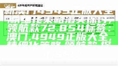 新澳门4949正版大全,精细化策略落实探讨,领航款72.854

标签：澳门, 4949正版大全, 精细化策略, 领航款, 探讨, SEO