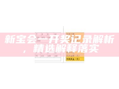 新宝会一开奖记录解析，精选解释落实